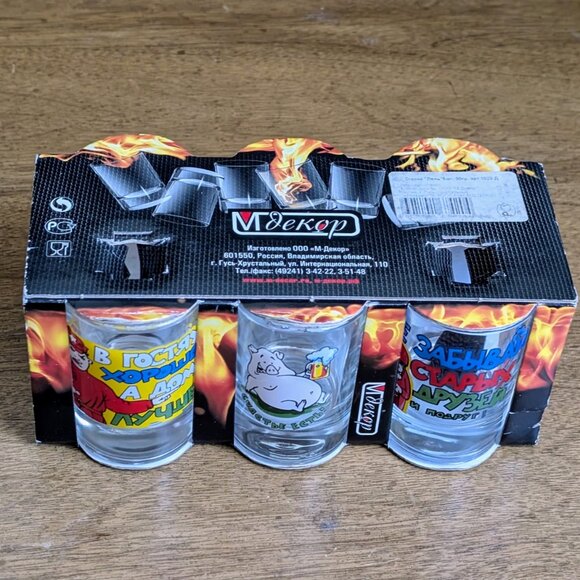 NWT NEW Russian Russia Gus Khrustalny Fun Vodka Shot Glasses Set Of Six 6 - Picture 3 of 8